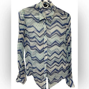 Lucky Brand blue and white chevron sheer long sleeve button up shirt
